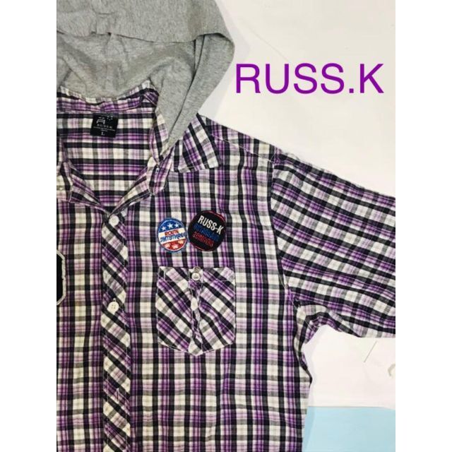 RUSS・K(ラスケー)のRUSS.K  取り外しできるフードのついたさわやかパープルチェックシャツ メンズのトップス(シャツ)の商品写真