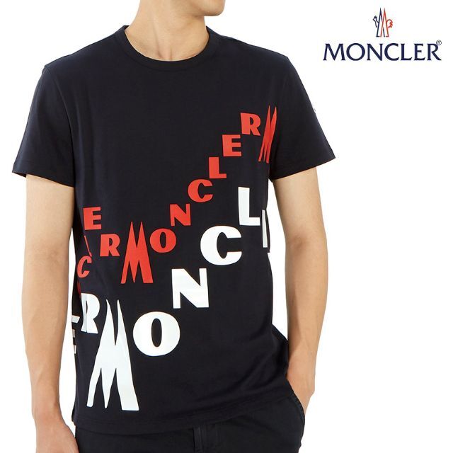 2021年最新海外 MONCLER XL size ネイビーTシャツ プリント ロゴ 