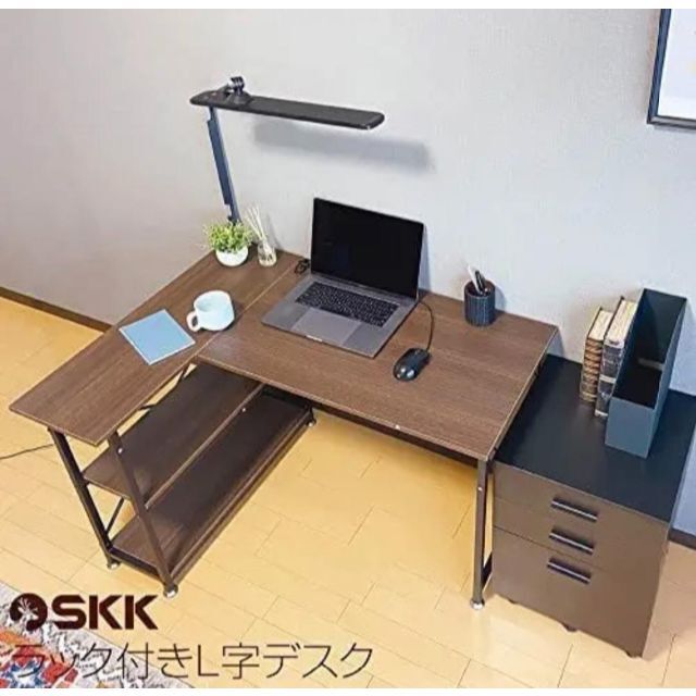 ラック付きL字デスク 机 パソコン机 勉強机 リモート (black 黒)の通販
