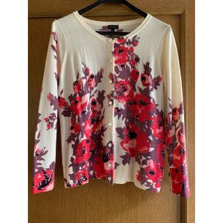 タルボット(TALBOTS)のTALBOTS 花柄　カーディガン　L タルボット　白　赤ピンク　タルボット(カーディガン)