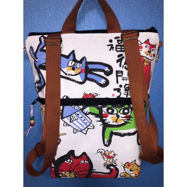 231. にゃんこ手ぬぐいリメイクトートバッグ(内ポケット有り)運気上昇