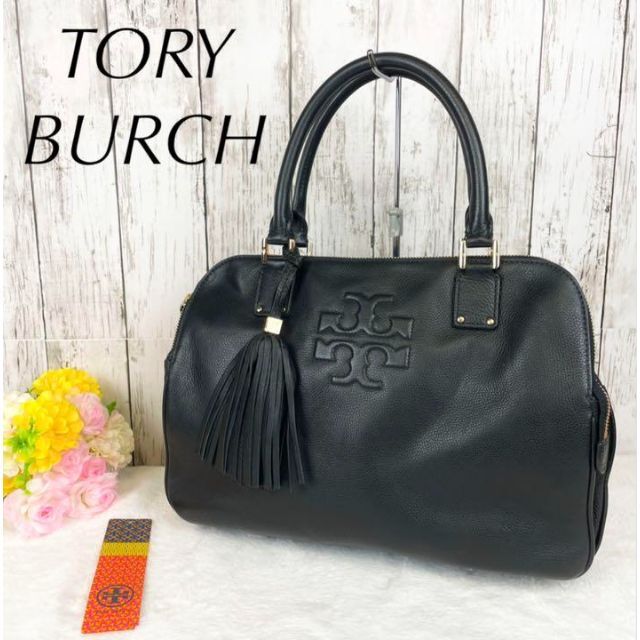 美品✨ TORY BURCH ハンドバッグ タッセル ロゴ レザー ブラック