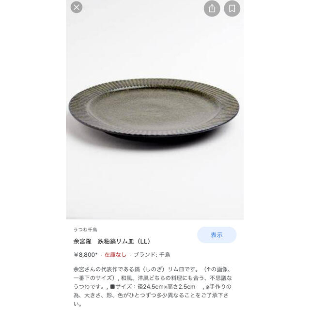 余宮隆　鉄釉鎬リム皿LL 4枚 インテリア/住まい/日用品のキッチン/食器(食器)の商品写真