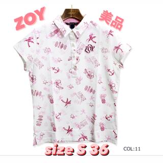 ゾーイ(ZOY)のゾーイ ZOY 半袖 ポロシャツ ピンク 柄 美品 春夏 可愛い 使い回ししやす(ウエア)