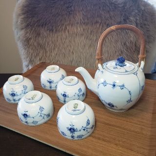 ロイヤルコペンハーゲン(ROYAL COPENHAGEN)の希少　ロイヤルコペンハーゲン急須＆湯呑5客 ブルーフルーテッド　ジャパニーズ(食器)