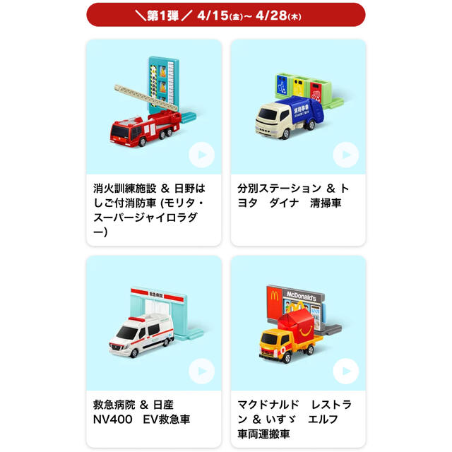 2021新商品2021新商品マクドナルドハッピーセット トミカ第1弾全4種 週末限定DVD付き 2022 ミニカー 