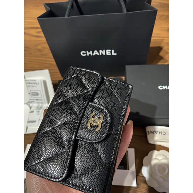 CHANEL 三つ折り ミニ財布 折り財布 ブラック シャネルマトラッセ