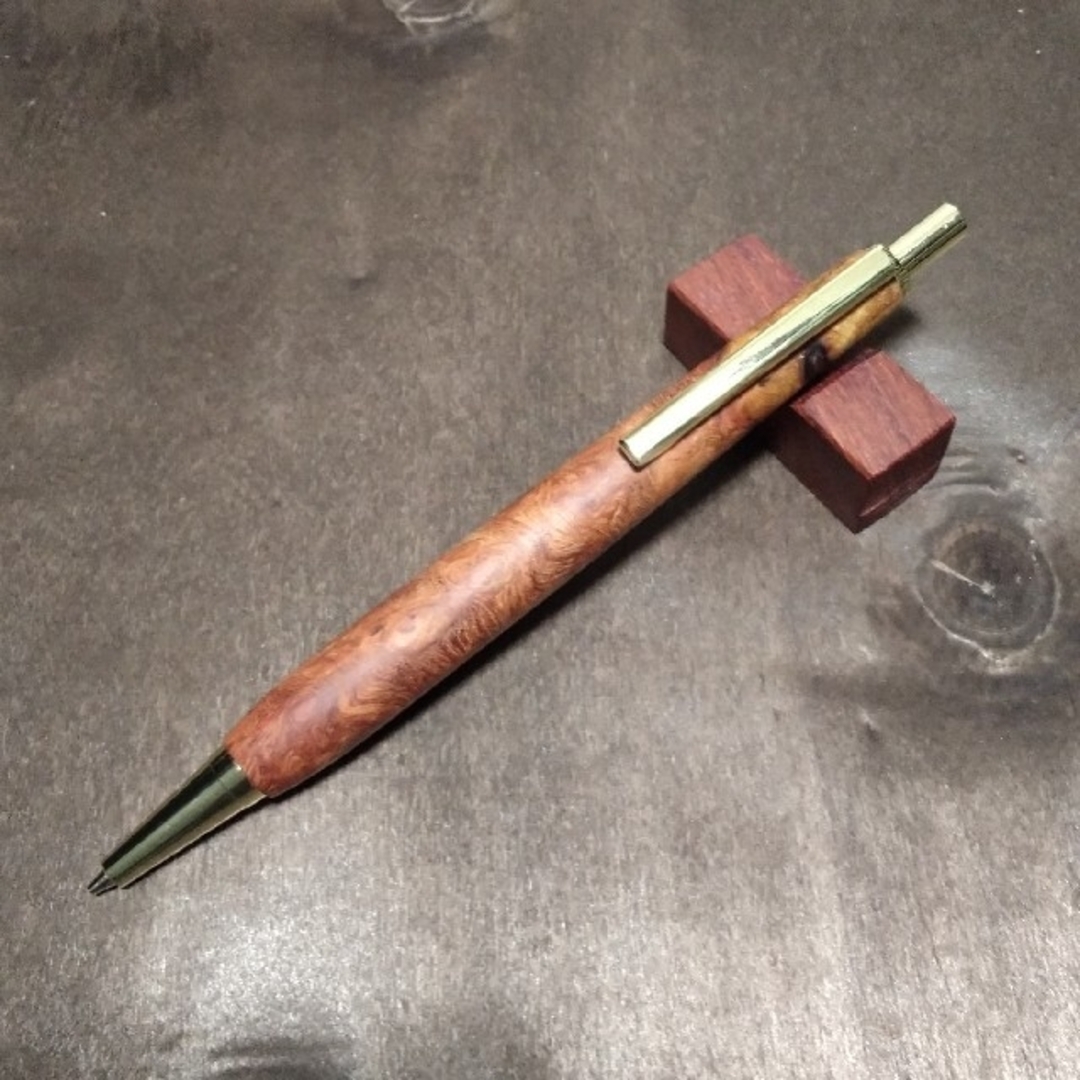 自作木軸シャープペン花梨瘤 紅白0.5mm