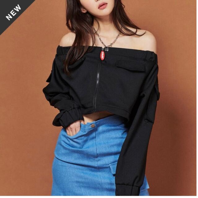 FRAY POCKET OFF SHOULDER TOP - BLACK レディースのトップス(その他)の商品写真