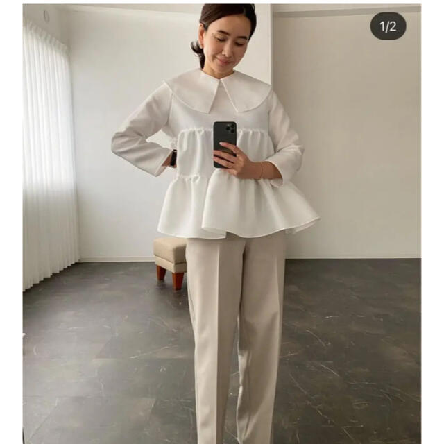 などと】 ZARA - ohga今季完売ギャザーブラウスホワイト白の通販 by 3