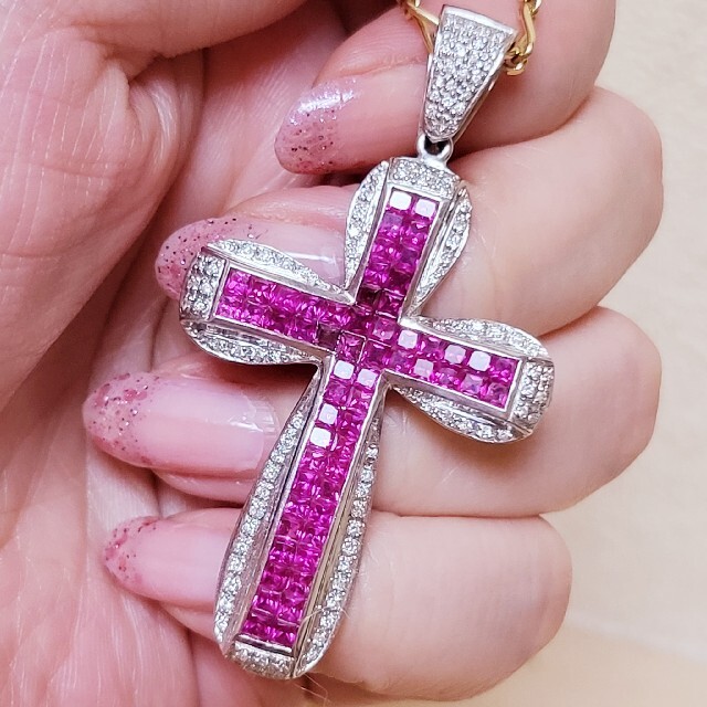 超人気の K18 ルビー ダイヤ クロス ネックレス ilam.org