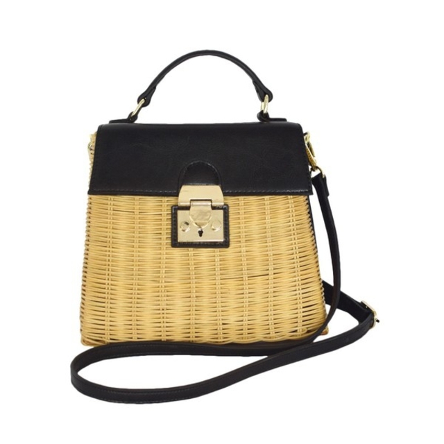 Ameri VINTAGE(アメリヴィンテージ)のAMERIアメリ /MEDI TRAPEZE RATTAN COMBI BAG レディースのバッグ(ショルダーバッグ)の商品写真