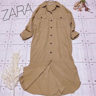 ザラ(ZARA)のZARA ベージュロングシャツワンピース(ロングワンピース/マキシワンピース)