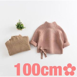 【新品未使用】100㎝　ピンク　リボン　トップス　韓国　かわいい　おしゃれ(ニット)