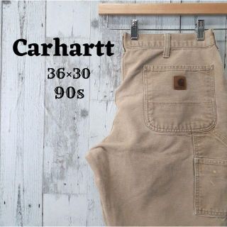 カーハート(carhartt)の希少90sカーハート36×30ペインターパンツカーゴワーク革ロゴ古着(ペインターパンツ)