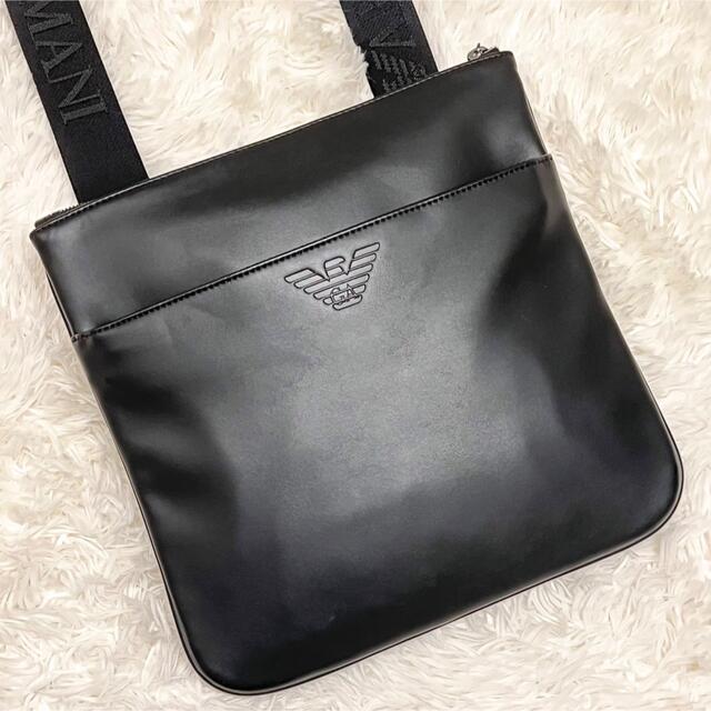 Emporio Armani - 未使用に近い♥エンポリオアルマーニ ショルダーバッグ 紐ロゴ レザー ブラックの通販 by M's shop