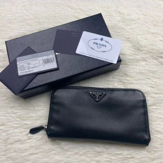 プラダ(PRADA)の【美品】PRADA  長財布　サフィアーノ　ラウンドジップ　ブラック　三角ロゴ(財布)