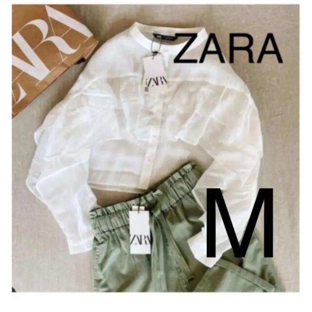 ZARA(ザラ)のZARA　フリルロマンティックブラウス　ホワイト　M　完売品 レディースのトップス(シャツ/ブラウス(長袖/七分))の商品写真