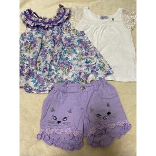 アナスイミニ(ANNA SUI mini)のアナスイミニ    100サイズ　3点　トップス　ネコ　ショートパンツ  (Tシャツ/カットソー)