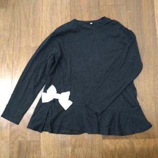 ジーユー(GU)のGU　リボン付きペプラムカットソー160黒(Tシャツ/カットソー)