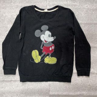 ディズニー(Disney)の古着　Disney  ミッキー　80'S ロゴプリント　ブラック　トレーナー(パーカー)