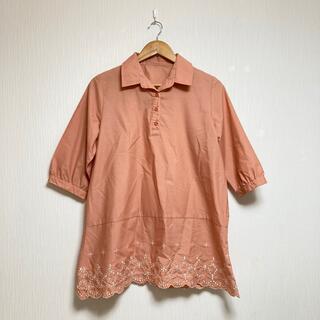 ピンクシャツ 花柄刺繍 サイズL(シャツ/ブラウス(半袖/袖なし))