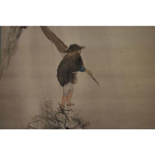 真作】三宅呉暁/雨中釣人図/掛軸☆宝船☆M-581-