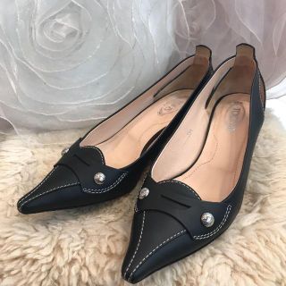 トッズ(TOD'S)の★美品☆トッズ　パンプス　ローヒール　ロゴ　レディース　約22.5cm　黒(ハイヒール/パンプス)