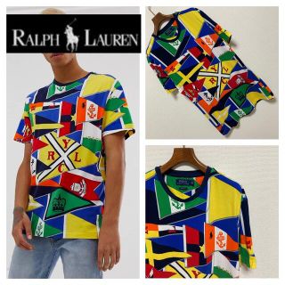 ポロラルフローレン(POLO RALPH LAUREN)の良品◆ポロ ラルフローレン◆Burgee Flag 総柄 リンガー Tシャツ S(Tシャツ/カットソー(半袖/袖なし))