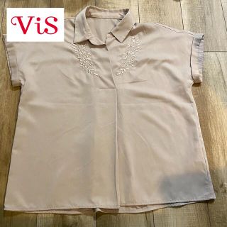 ヴィス(ViS)のvis ビス カラー刺繍 フレンチ袖 バックシャン(シャツ/ブラウス(半袖/袖なし))