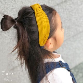 カチューシャ ヘアバンド イエロー 春 キッズ 大人 ターバン ニット リブ(カチューシャ)