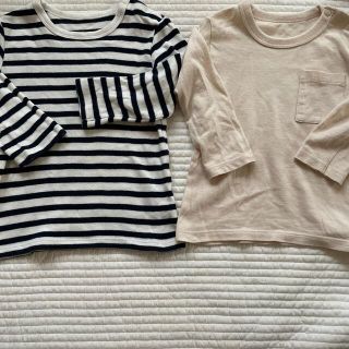 ユニクロ(UNIQLO)のクルーネックT（ボーダー・natural・長袖）80サイズ　2点セット(シャツ/カットソー)