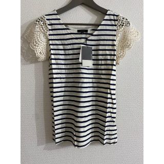 スナイデル(SNIDEL)のタグ付き新品　トップス カットソー　肩レース　ボーダー　Tシャツ　OPAQUE(Tシャツ(半袖/袖なし))