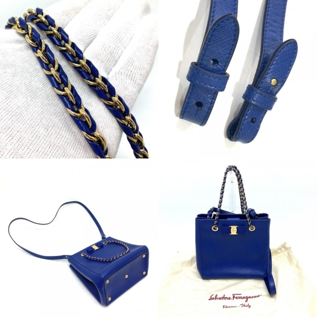 サルヴァトーレフェラガモ Salvatore Ferragamo 2WAY ショルダー 21E998 ヴァラ チェーン ハンドバッグ レザー ブルー