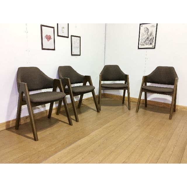 [4脚セット]北欧風/木製チェアー/ブラウン椅子/ファブリック張地イス椅子/チェア