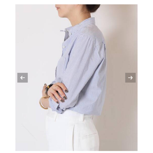ノンアイロ】 DEUXIEME CLASSE - ストライプ チビエリシャツ(BLUE)の 最新 新品 MUSE de Deuxieme Classe チビエリシャツ シャツ/ブラウス(半袖/袖なし)