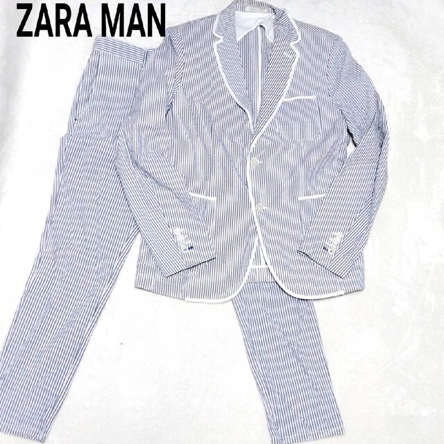 ZARA(ザラ)の希少 ZARA MAN シアサッカー セットアップ ジャケット パンツ スーツ メンズのスーツ(セットアップ)の商品写真