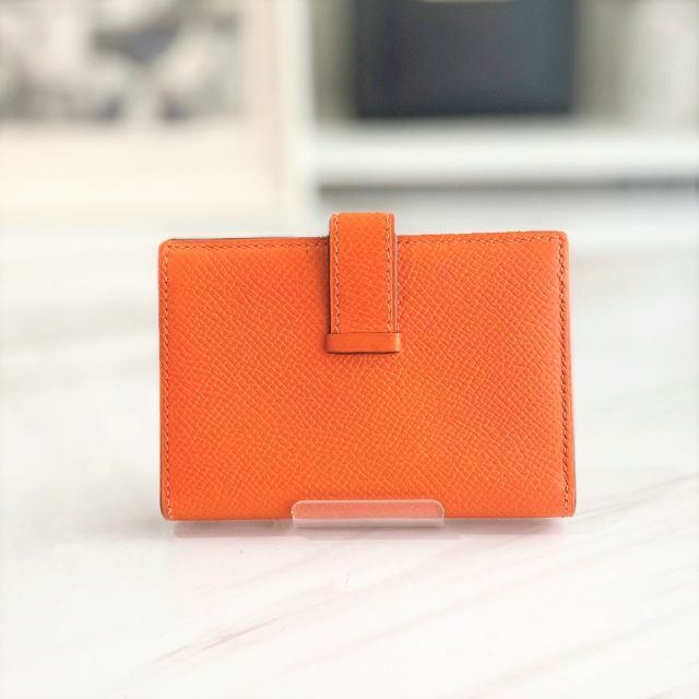 Hermes - 美品☆ エルメス ベアンミニ エプソン 折り財布 オレンジ □L