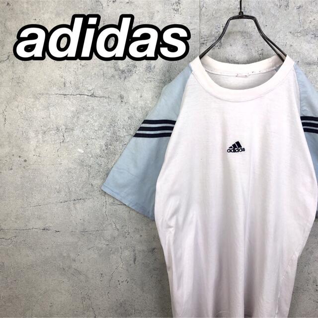 adidas(アディダス)の希少 90s アディダス  Tシャツ 刺繍ロゴ 袖切り替え 袖ライン メンズのトップス(Tシャツ/カットソー(半袖/袖なし))の商品写真