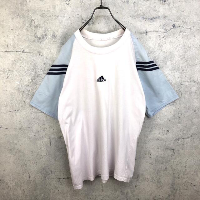 adidas(アディダス)の希少 90s アディダス  Tシャツ 刺繍ロゴ 袖切り替え 袖ライン メンズのトップス(Tシャツ/カットソー(半袖/袖なし))の商品写真