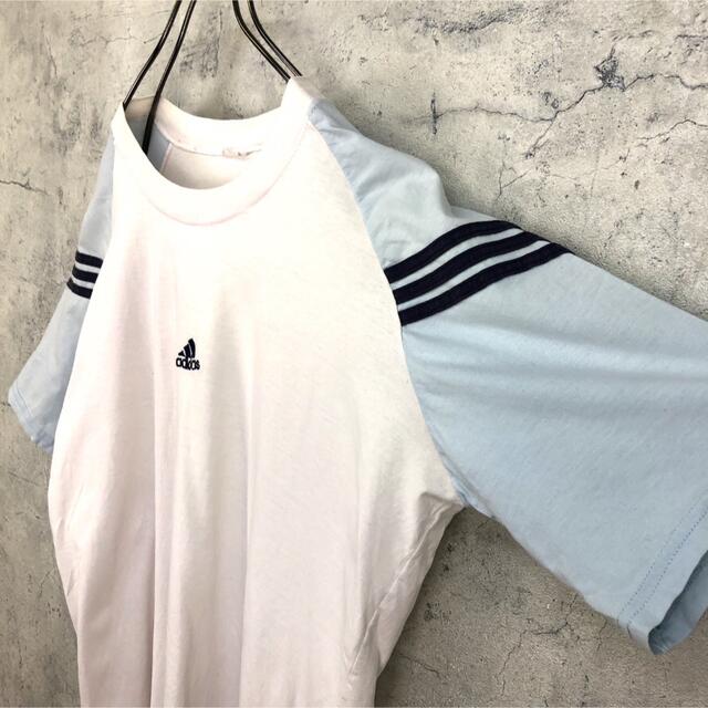 adidas(アディダス)の希少 90s アディダス  Tシャツ 刺繍ロゴ 袖切り替え 袖ライン メンズのトップス(Tシャツ/カットソー(半袖/袖なし))の商品写真