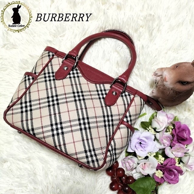 ファッション BURBERRY - BURBERRY バーバリー ハンドバッグ ノバチェック ベージュ×赤 レザー ハンドバッグ