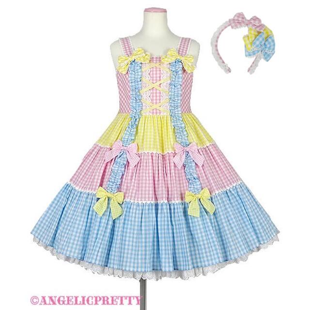 Angelic Pretty ギンガム配色ぷくぷくリボンカチューシャ - カチューシャ