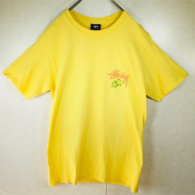 STUSSY(ステューシー)のSTUSSY ステューシー デカロゴ 花柄 蝶々 Tシャツ 黄色 Sサイズ メンズのトップス(Tシャツ/カットソー(半袖/袖なし))の商品写真