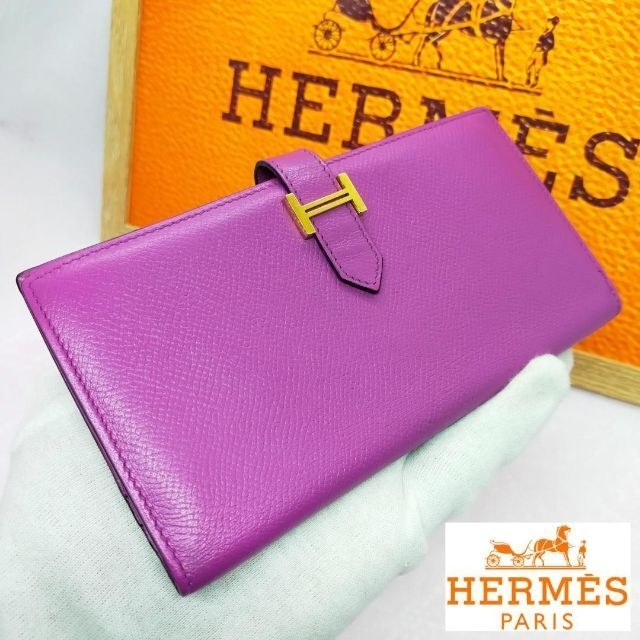 Hermes - 美品✨エルメス ベアン ヴォーエプソン パープル ゴールド金具 財布【□K刻印】