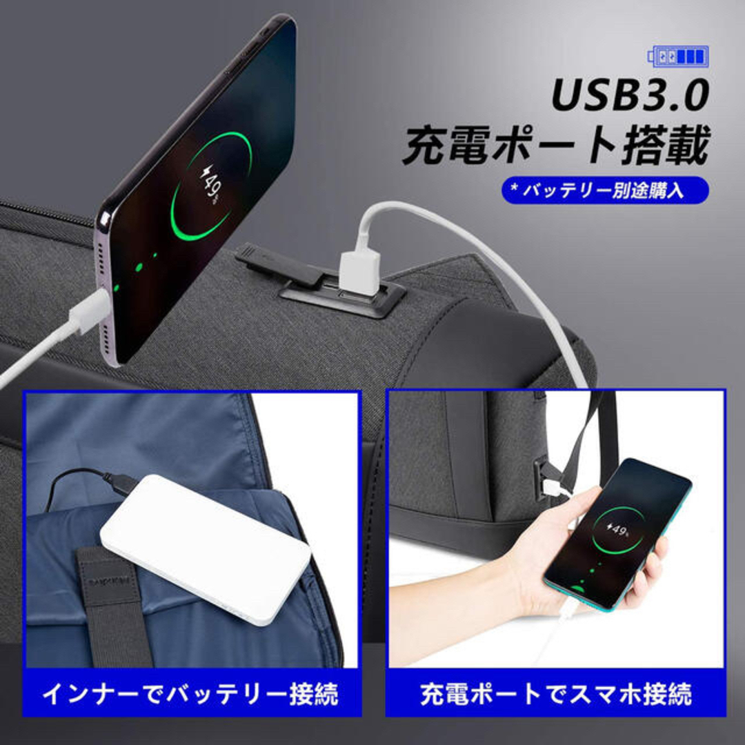 【新品未使用】薄型超軽量 ビジネスリュック 充電ポート搭載 防水 キャリーオン