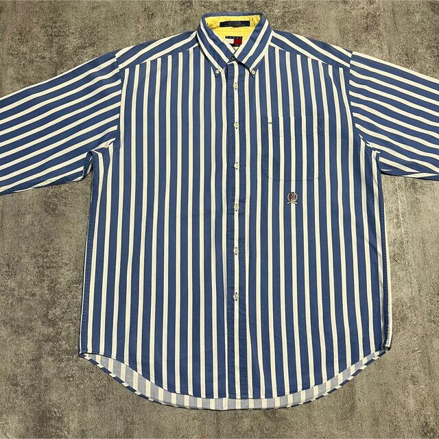 トミーヒルフィガー☆オールド刺繍ロゴボールドストライプシャツ 90s