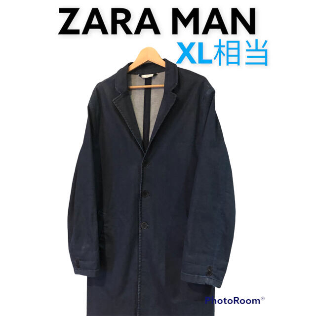 ZARA(ザラ)の専用　ザラ　マン　デニムウェア　チェスターコート　USALサイズ　インディゴ メンズのジャケット/アウター(チェスターコート)の商品写真