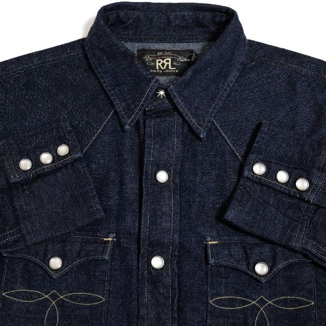 XS 新品 RRL コンチョ ボタン デニム ウエスタン シャツ インディゴ XS 新品 RRL コンチョ ボタン デニム ウエスタン シャツ インディゴ
