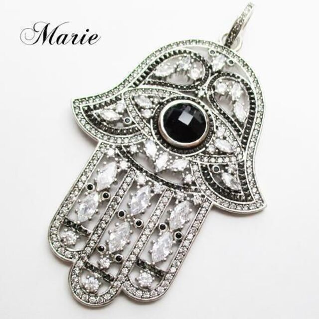 新品 ハムサハンド ネックレストップ ジルコニア evil eye ブラック